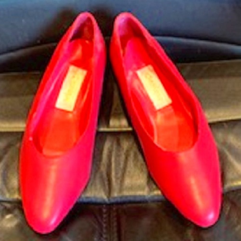 NEW Vintage 80s Pink Patent Leather Elephant Block Low Heels Pumps sz:6.5W
